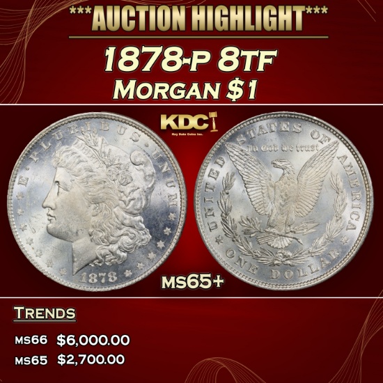 1878-p 8tf Morgan Dollar $1 ms65+ SEGS