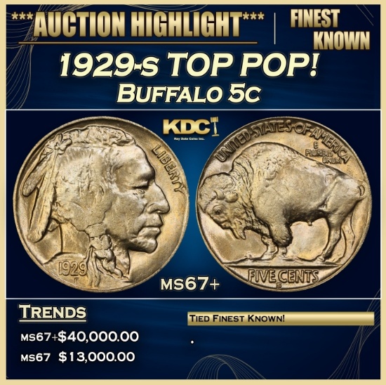 1929-s Buffalo Nickel TOP POP! 5c Grades ms67+