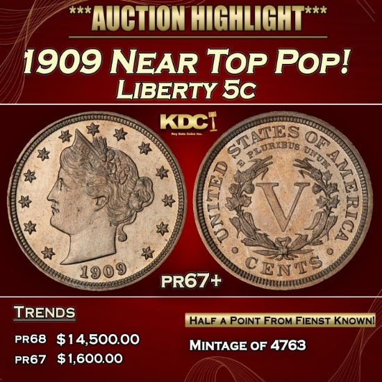 1909 Proof Liberty Nickel Near Top Pop! 5c pr67+ SEGS