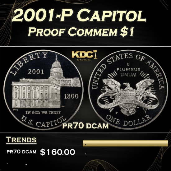 2001-P Capitol Proof Modern Commem Dollar $1 pr70 dcam SEGS