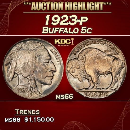 1923-p Buffalo Nickel 5c ms66 SEGS
