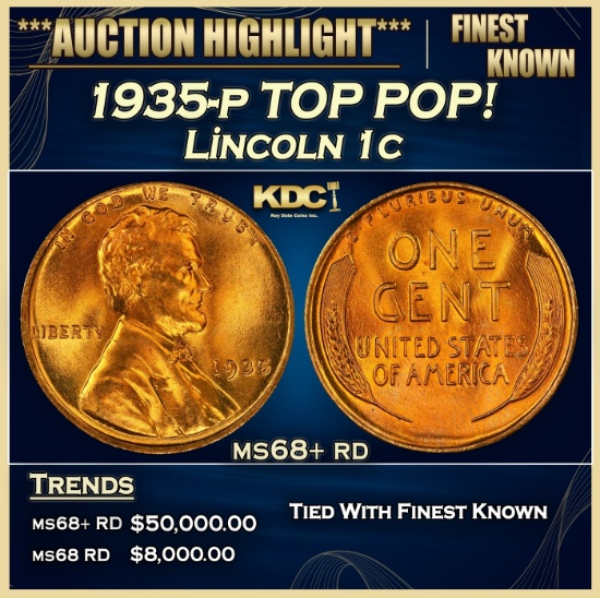 1935-p Lincoln Cent TOP POP! 1c ms68+ rd SEGS