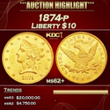 1874-p Gold Liberty Eagle $10 ms62+ SEGS