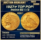 1927-p Gold Indian Quarter Eagle TOP POP! $2 1/2 ms66+ USCG