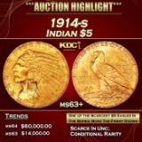 1914-s Gold Indian Half Eagle $5 ms63+ USCG