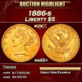 1886-s Gold Liberty Half Eagle $5 ms65+ SEGS
