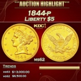 1844-p Gold Liberty Half Eagle $5 ms62 USCG