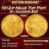 1912-p Gold St. Gaudens Double Eagle Near Top Pop! $20 ms65+ SEGS