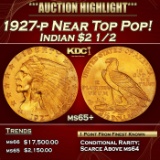 1927-p Gold Indian Quarter Eagle Near Top Pop! $2 1/2 ms65+ SEGS