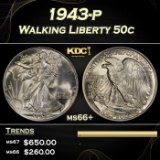 1943-p Walking Liberty Half Dollar 50c Grades ms66+