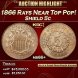 1866 Rays Shield Nickel Near Top Pop! 5c Grades ms66+
