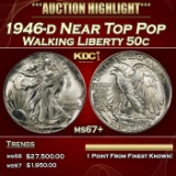 1946-d Walking Liberty Half Dollar Near Top Pop 50c ms67+ SEGS
