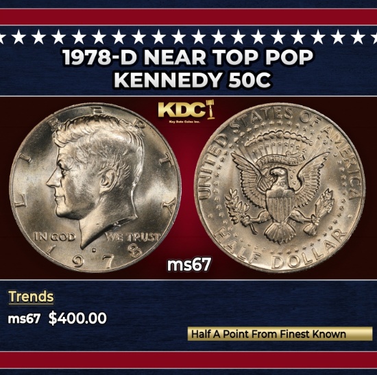 1978-d Kennedy Half Dollar Near Top Pop 50c ms67 SEGS