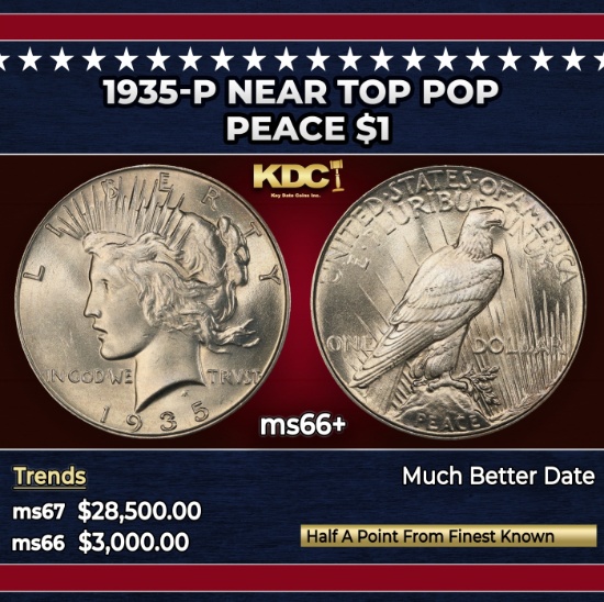 1935-p Peace Dollar Near Top Pop $1 ms66+ SEGS