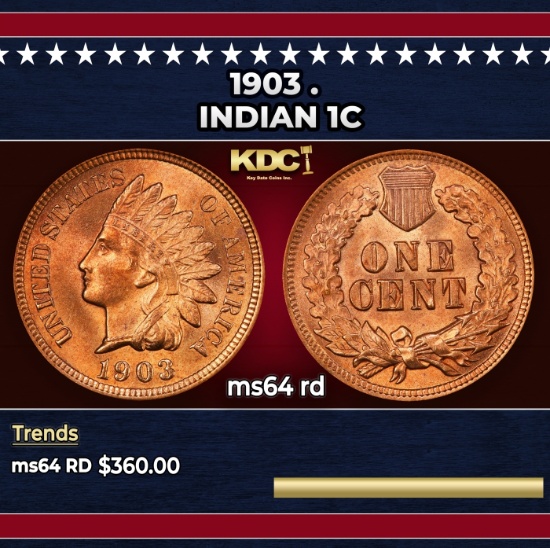1903 Indian Cent . 1c Grades ms64 rd