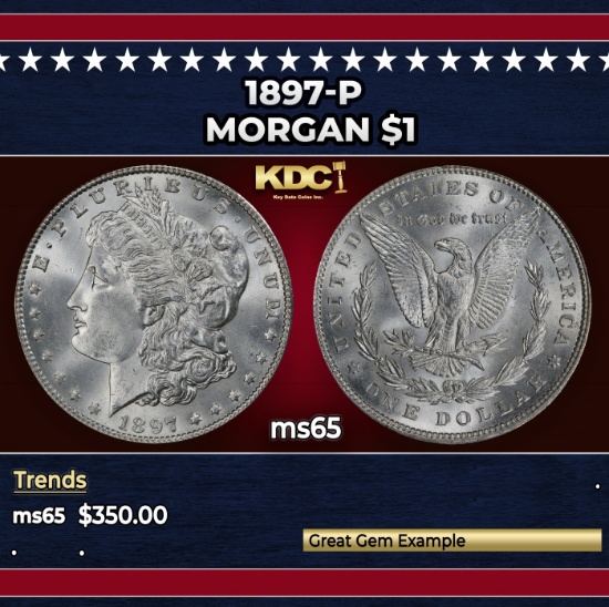 1897-p Morgan Dollar $1 Grades ms65
