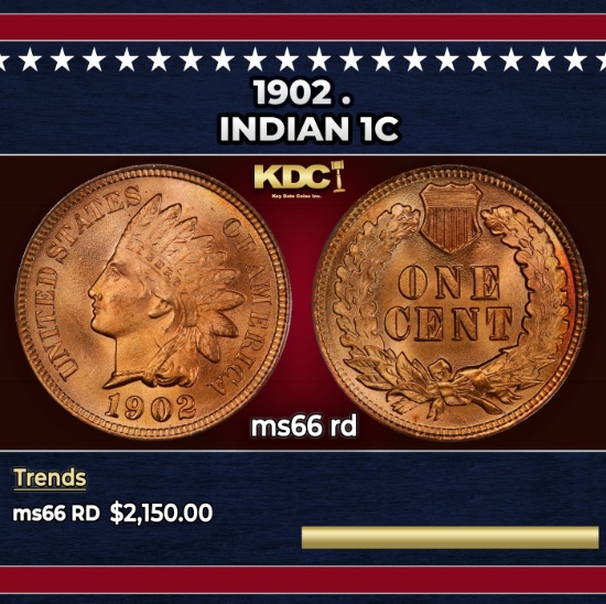 1902 Indian Cent . 1c ms66 rd SEGS