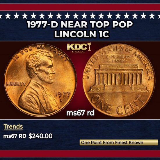 1977-d Lincoln Cent Near Top Pop 1c ms67 rd SEGS