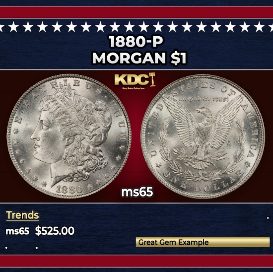 1880-p Morgan Dollar $1 Grades ms65