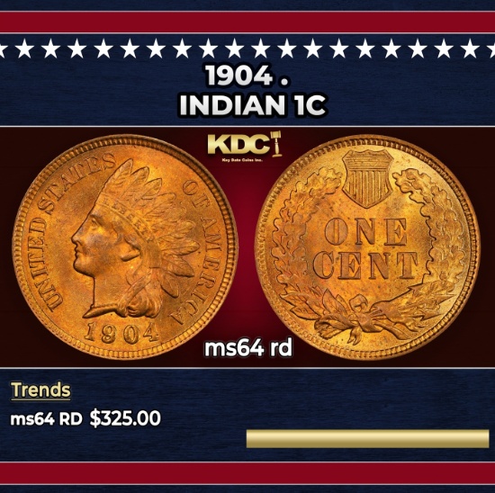 1904 Indian Cent . 1c Grades ms64 rd