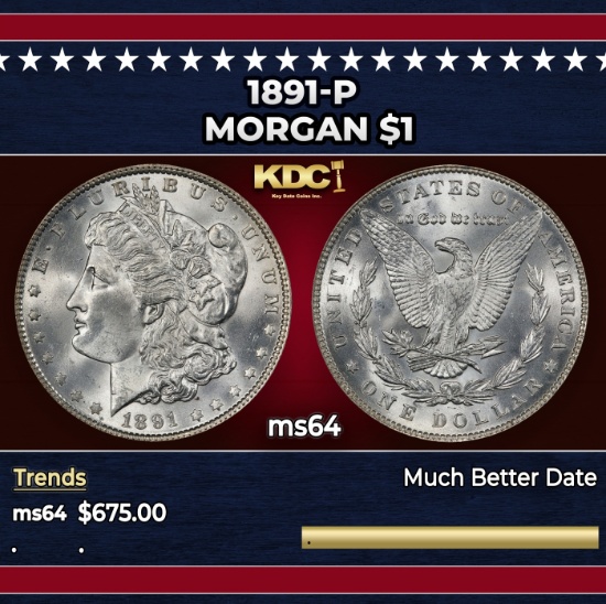 1891-p Morgan Dollar $1 Grades ms64