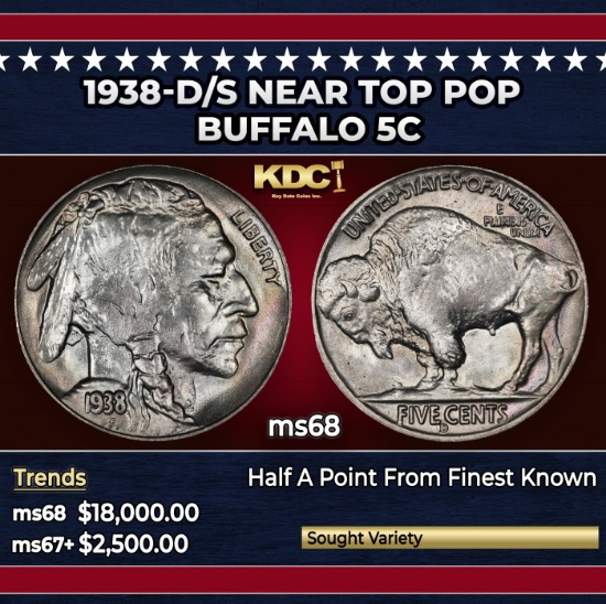 1938-d/s Buffalo Nickel Near Top Pop 5c ms68 SEGS