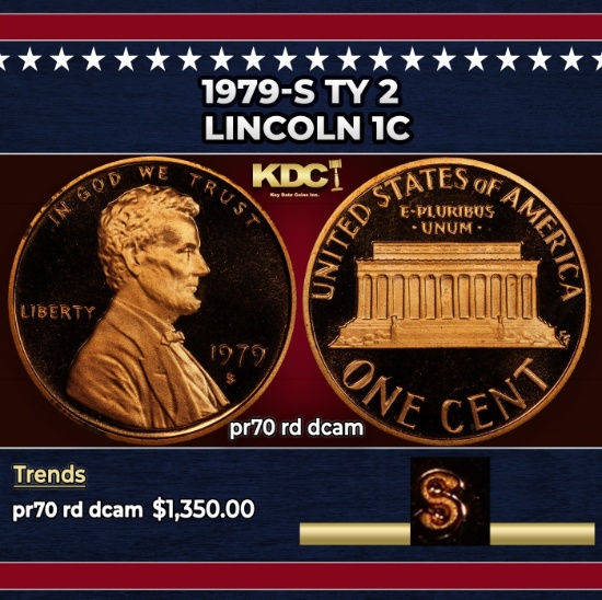 1979-s Ty 2 Proof Lincoln Cent 1c pr70 rd dcam SEGS