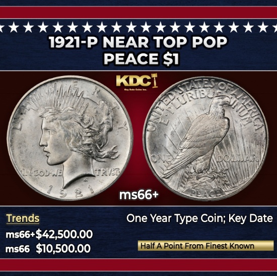 1921-p Peace Dollar Near Top Pop $1 ms66+ SEGS