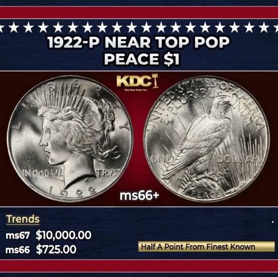 1922-p Peace Dollar Near Top Pop $1 ms66+ SEGS