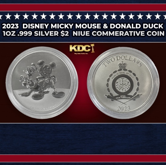 2023  Disney Micky Mouse & Donald Duck 1oz .999 Silver $2  Niue Commerative Coin Grades Ungraded Rou