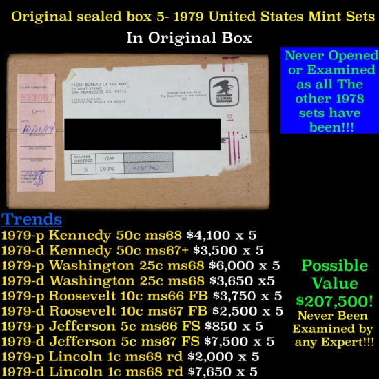 Original sealed Box of 5x 1979 United States Mint Set's