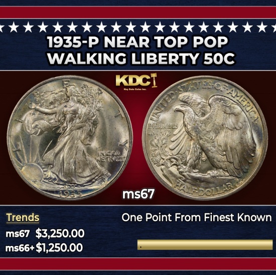 1935-p Walking Liberty Half Dollar Near Top Pop 50c ms67 SEGS