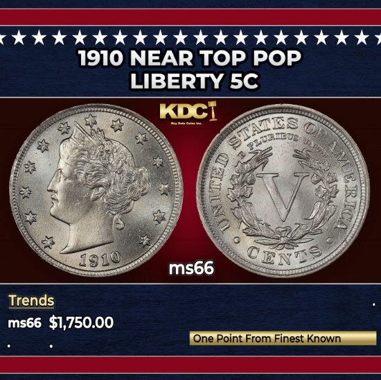 1910 Liberty Nickel Near Top Pop 5c ms66 SEGS