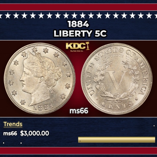 1884 Liberty Nickel 5c ms66 SEGS