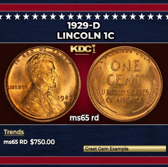 1929-d Lincoln Cent 1c ms65 rd SEGS