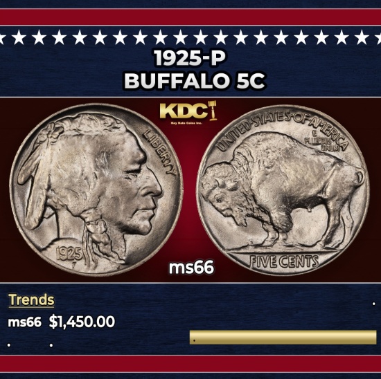 1925-p Buffalo Nickel 5c ms66 SEGS