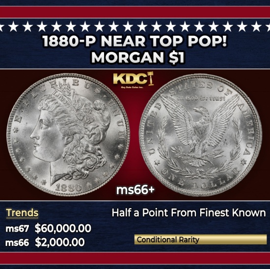 1880-p Morgan Dollar Near Top Pop! $1 ms66+ SEGS
