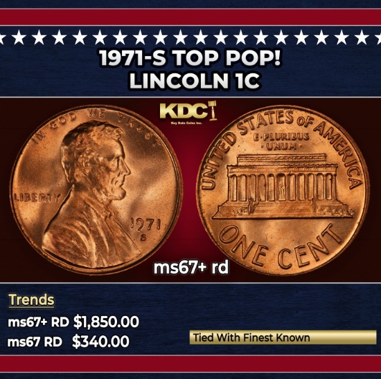 1971-s Lincoln Cent TOP POP! 1c ms67+ rd SEGS