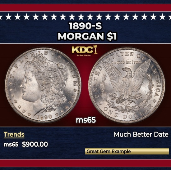 1890-s Morgan Dollar $1 Grades ms65