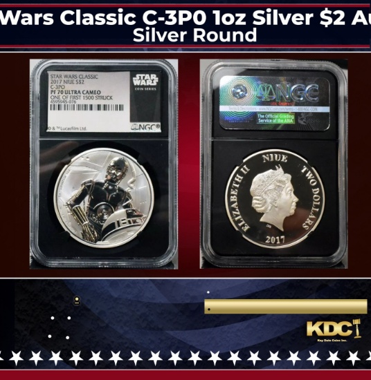 NGC NGC 2017 Star Wars Classic C-3P0 1oz Silver $2 Australlian Tuvalu Proof pr70 dcam NGC Other Toy