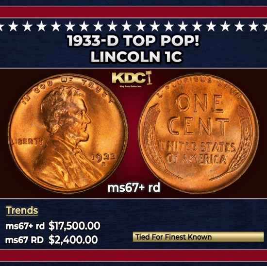 1933-d Lincoln Cent TOP POP! 1c ms67+ rd SEGS