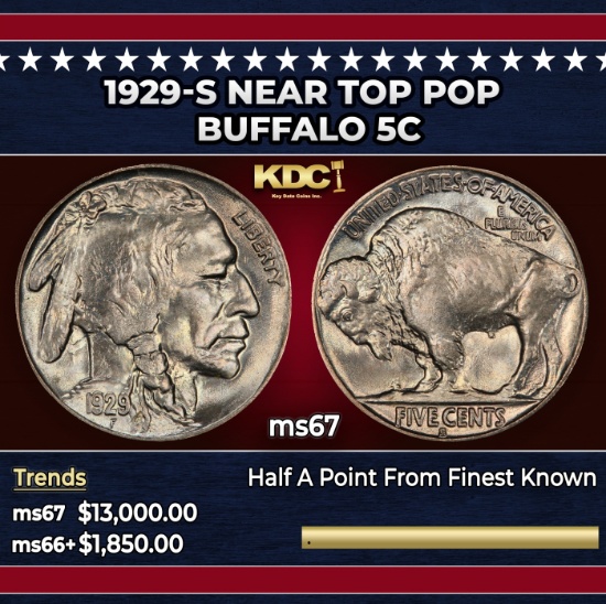 1929-s Buffalo Nickel Near Top Pop 5c ms67 SEGS
