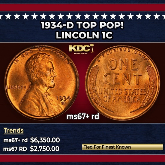 1934-d Lincoln Cent TOP POP! 1c ms67+ rd SEGS