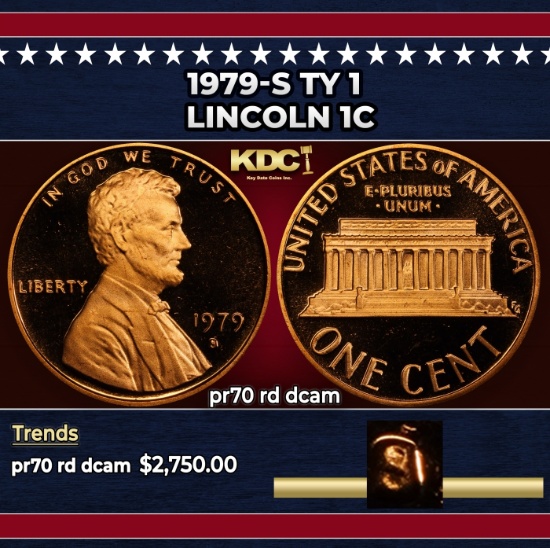 1979-s Ty 1 Proof Lincoln Cent 1c pr70 rd dcam SEGS