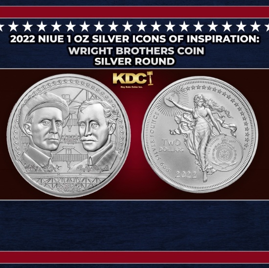2022 Niue 1 oz Silver Icons of Inspiration: Wright Brothers Coin Round