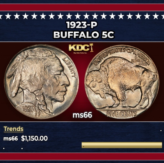 1923-p Buffalo Nickel 5c ms66 SEGS