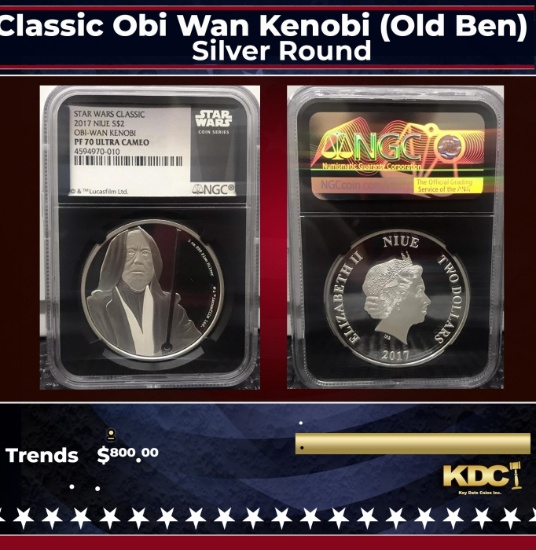 NGC 2017 Star Wars Classic Obi Wan Kenobi (Old Ben) $2 Niue 1oz Silver Proof pr70 dcam NGC Other Toy