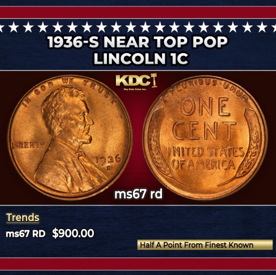1936-s Lincoln Cent Near Top Pop 1c ms67 rd SEGS
