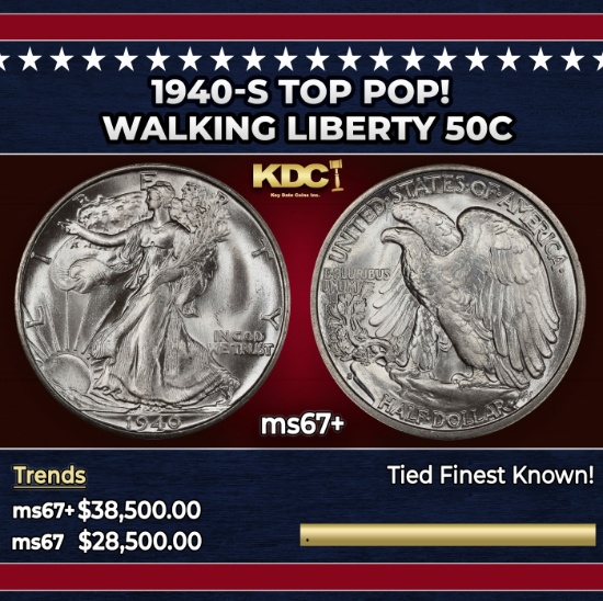 1940-s Walking Liberty Half Dollar TOP POP! 50c ms67+ SEGS