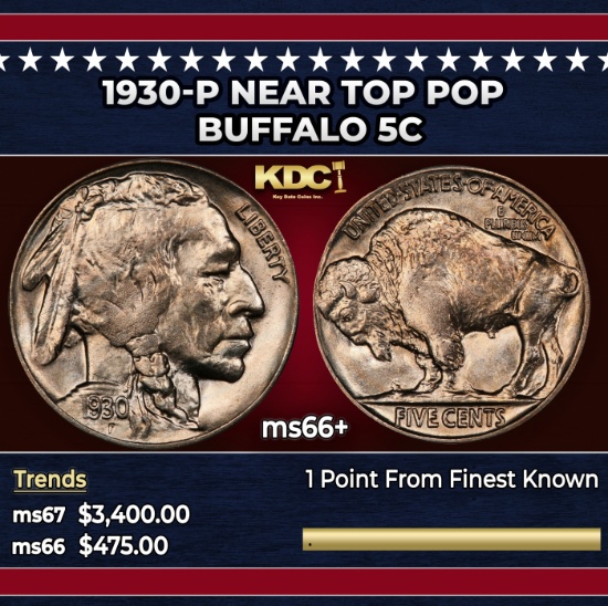 1930-p Buffalo Nickel Near Top Pop 5c ms66+ SEGS